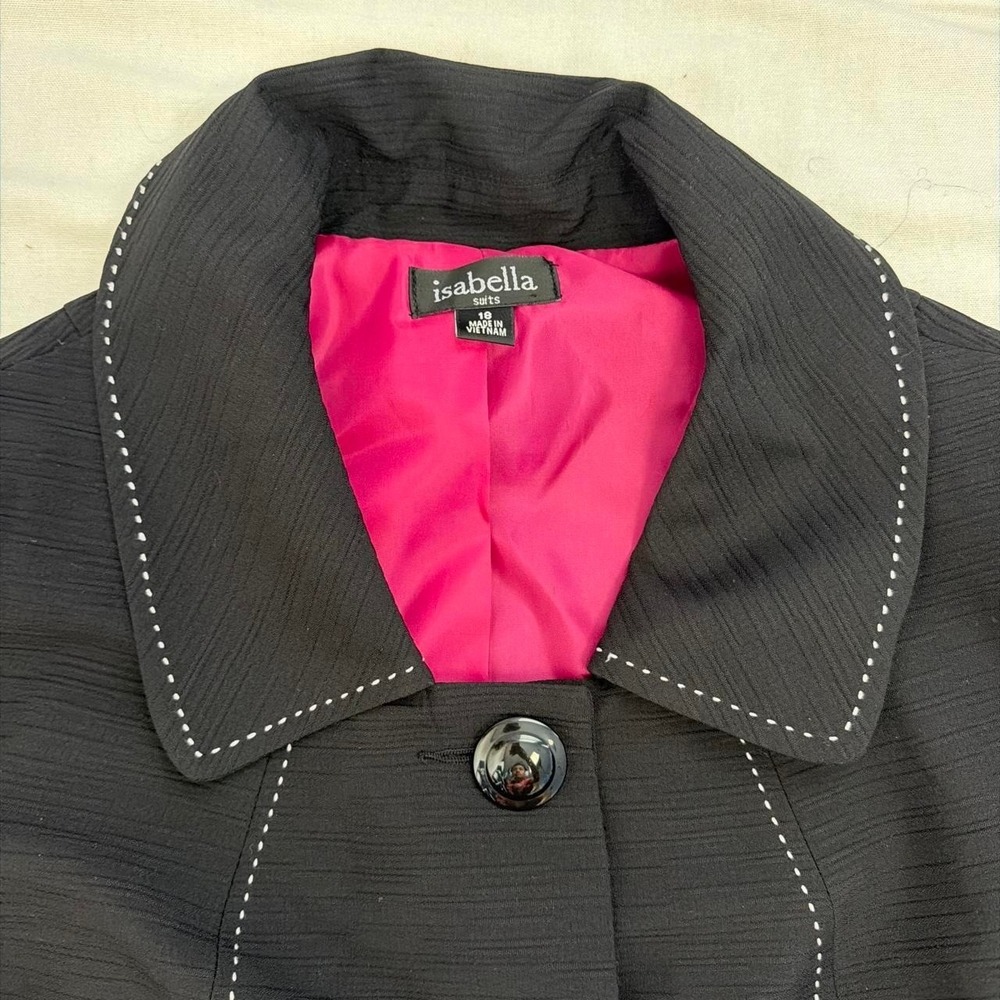 Vintage Y2K Isabella Suits Black Blazer White Contrast Stitching Hot Pink Lining